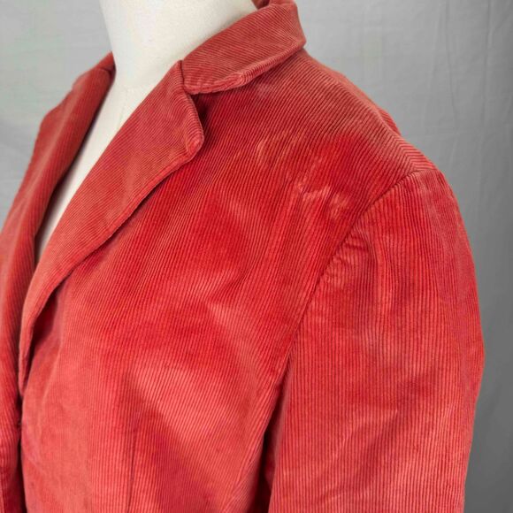 L.L. Bean Orange Corduroy Blazer Vintage 90s 3 Button Notched Lapel Pockets Lg - Picture 5 of 14